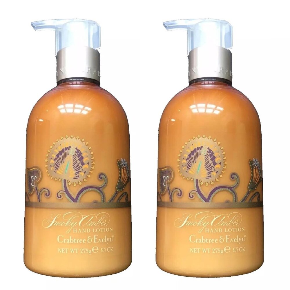 2 brand new Crabtree & Evelyn Hand Lotion (9.3 fluid ounces) - SMOKY AMBER scent - Picture 1 of 4